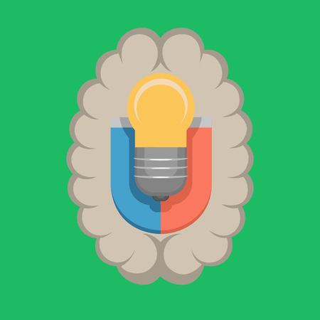 The brain is like a magnet attracts new ideas to change the world. Vector flat illustrationのイラスト素材