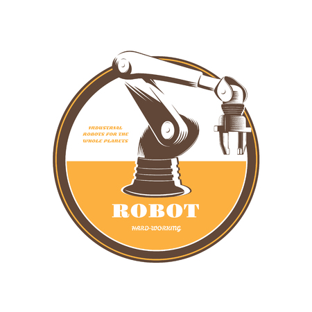 Automatic hydraulic robot in industrial production. Vector illustration in retro styleのイラスト素材
