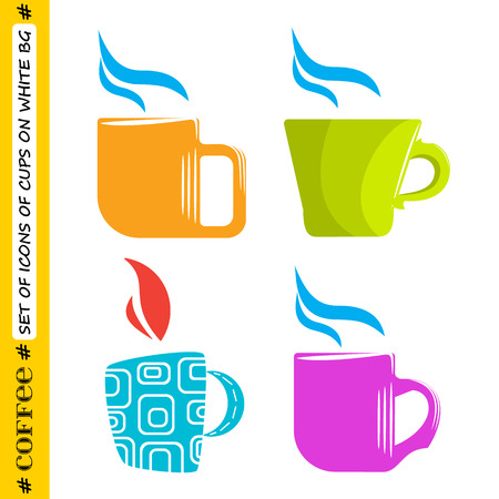 Set of colored mugs on a white background. Vector flat illustrationのイラスト素材