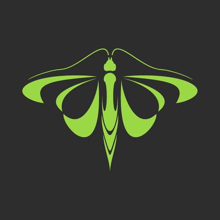 Logo of a green butterfly on a black background. Vector illustration in a flat styleのイラスト素材