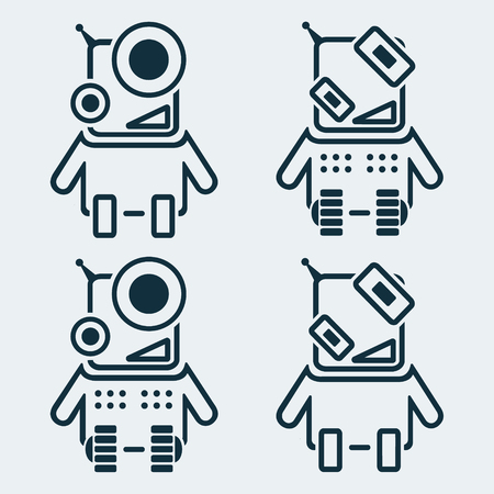 Set of robots icons in linear styleのイラスト素材