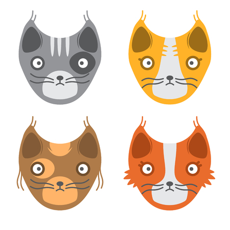 Set of happy and funny whiskered muzzle catsのイラスト素材
