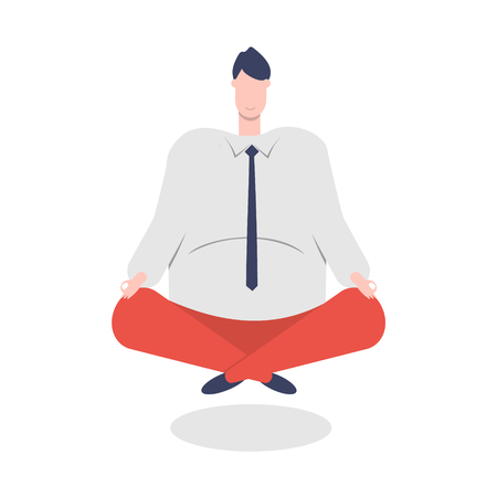 Cartoon business character. A successful businessman is meditating. The manager relaxes at work. The businessman has a calm character. Vector illustration in flat style on white backgroundのイラスト素材