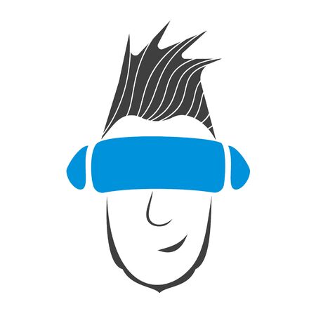 Guy wearing glasses of virtual reality is smilingのイラスト素材