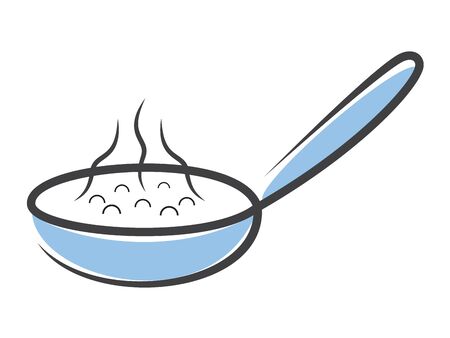 Blue frying pan on white background. Frying pan icon. Vector illustration in flat style for web designのイラスト素材
