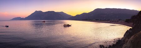 Beautiful harbor of Mediterranean Sea at sunset , Kemer district of Antalya Province. Turkey. Panoramaの写真素材