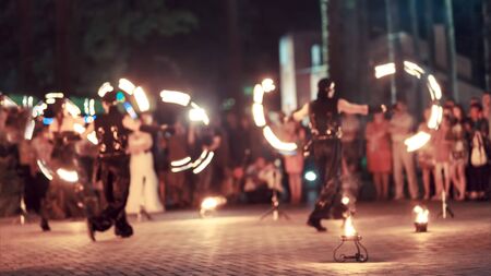 fire show figures, night representation, night entertainmentの写真素材