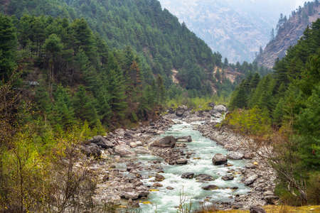 Trekking to Mount Everest. Road from Lukla to Namche. Nepalの写真素材