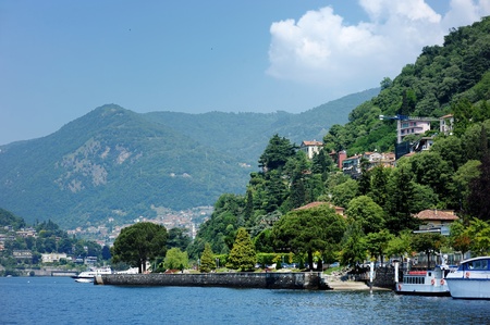 Fishing boats in Como, by the lake of Como, Italyの写真素材