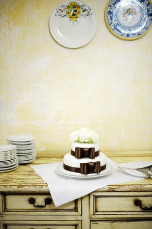 Delicious white and brown wedding cakeの写真素材