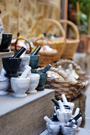 Traditional Italian mortars - on display in souvenir shopの写真素材