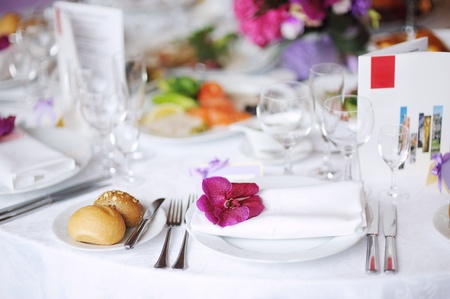 Table set for an event party or wedding receptionの写真素材