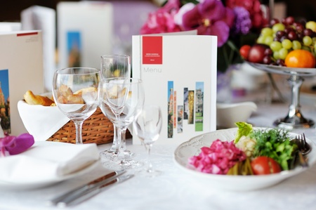 Table set for an event party or wedding receptionの写真素材