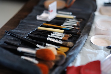 Some makeup brushes and accessoriesの写真素材