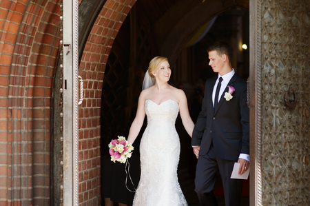 Bride and groom just got marriedの写真素材