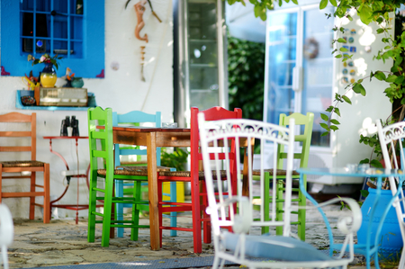 Typical greek outdoor cafe on Kos islandの写真素材