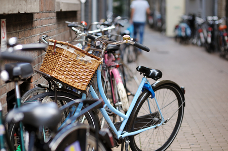 Lots of colorful bicycles as a symbol of Amsterdamの写真素材