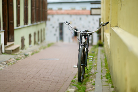 Fancy bike parked on a streetの写真素材