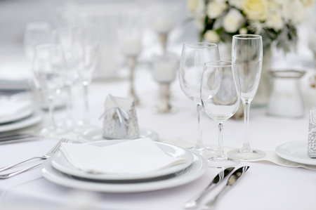 Table set for an event party or wedding reception, winter themeの写真素材