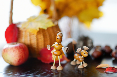 Small creature made of chestnuts and acornsの写真素材