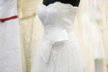 Beautiful wedding dress on a mannequinの写真素材