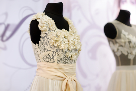 Beautiful wedding dresses on a mannequinsの写真素材