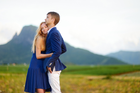 Young beautiful couple enjoying the viewの写真素材