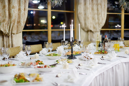 Table set for an event party or wedding receptionの写真素材