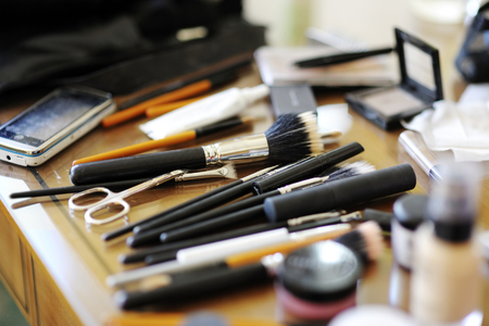 Some makeup brushes and other accessoriesの写真素材