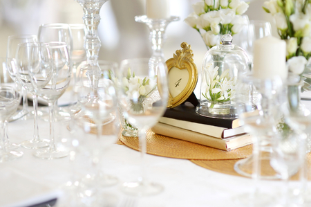 Beautiful table set for an event party or wedding receptionの写真素材