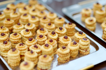 Freshly baked sugar cookies on cooling rackの写真素材
