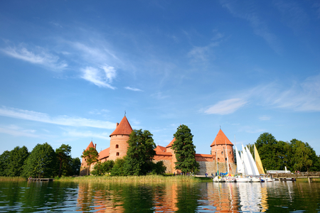 View on Trakai castle across lake, Lithuaniaのeditorial素材