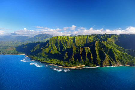 Beautiful aerial view of spectacular Na Pali coast, Kauai, Hawaiiの写真素材