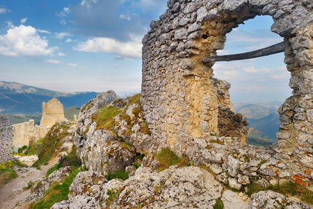 Rocca Calascio castle at summer sunset, Abruzzo, Italyの写真素材