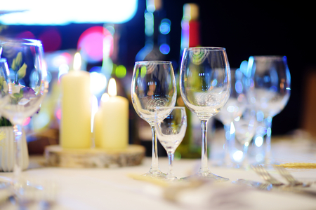 Beautiful table set for some festive event, party or wedding receptionの写真素材