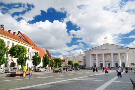 VILNIUS, LITHUANIA - AUGUST 11, 2016: The Town Hall Square at the end of the Pilies Street is a traditional centre of trade and events in Vilnius, Lithuaniaのeditorial素材