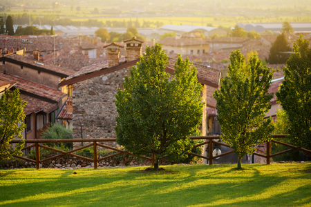 Beautiful sunset view of Lonato del Garda, a town and comune in the province of Brescia, in Lombardy, Italyの写真素材