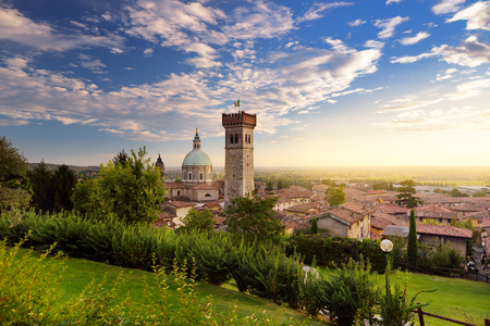 Beautiful sunset view of Lonato del Garda, a town and comune in the province of Brescia, in Lombardy, Italyの写真素材