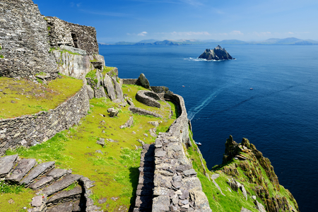 Skellig Michael or Great Skellig, home to the ruined remains of a Christian monastery. Inhabited by variety of seabirds, including gannets and puffins.の写真素材