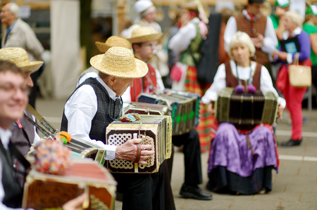 VILNIUS, LITHUANIA - JULY 5, 2014: Participants of the Lithuania Song Festival, massive traditional song and dance festival, taking place every four years.のeditorial素材