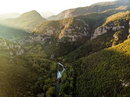 Scenic aerial view of magnificent mountains on sunny autumn day in Zagori region, Epirus, Northern Greece.の写真素材