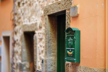 Beautiful mailbox in Riomaggiore, the largest of the five centuries-old villages of Cinque Terre, located on rugged northwest coast of Italian Riviera, Liguria, Italy.の写真素材