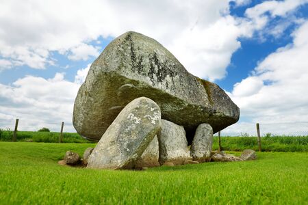 The Brownshill Dolmen, officially known as Kernanstown Cromlech, a magnificent megalithic granite capstone, weighing about 103 tonnes, located in County Carlow, Ireland.の写真素材