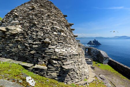Skellig Michael or Great Skellig, home to the ruined remains of a Christian monastery. Inhabited by variety of seabirds, including gannets and puffins. Ireland.の写真素材