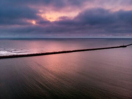 Aerial view of the Baltic Sea shore line near Klaipeda city, Lithuania. Beautiful sea coast on...