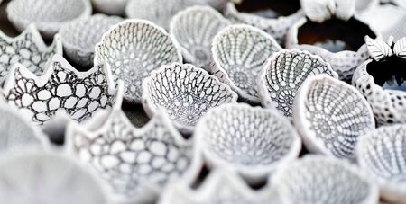 Ceramic dishes, tableware and jugs sold on Easter market in Vilnius. Lithuanian capital's annual...