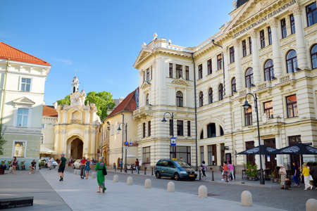 VILNIUS, LITHUANIA - JUNE 18, 2019: Narrow streets of the Old Town of Vilnius, one of the largest...