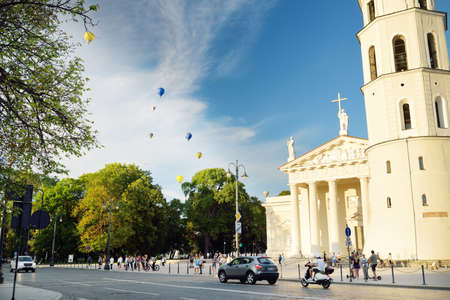 VILNIUS, LITHUANIA - JULY 14, 2020: The Cathedral Square, main square of the Vilnius Old Town, a key...