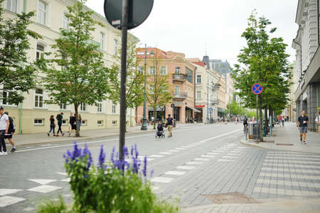 VILNIUS, LITHUANIA - JULY 14, 2020: Gediminas Avenue, the main street of Vilnius, where most of the...
