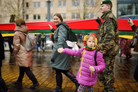 VILNIUS, LITHUANIA - MARCH 11, 2020: Thousands of people taking part in a festive events as Lithuania marked the 30th anniversary of its independence restoration.のeditorial素材